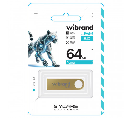 Флеш-накопичувач Wibrand USB 2.0 Puma 64Gb Gold (WI2.0/PU64U1G)