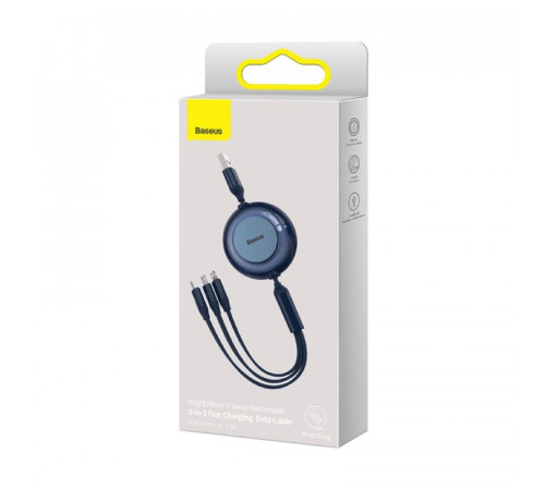 Кабель Baseus Bright Mirror 2 Series Retractable 3-in-1 Fast Charging  Data Cable USB to M+L+C 3.5A 1.1m Blue (CAMJ010003)