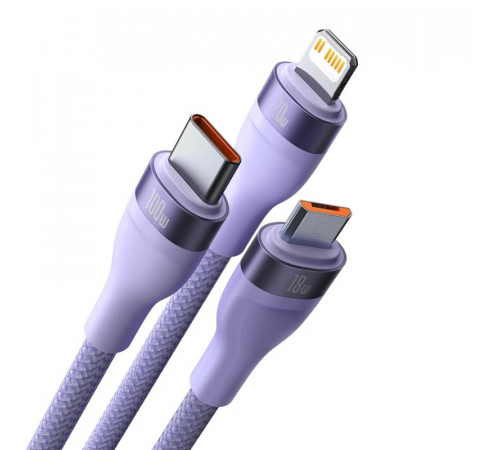 Кабель Baseus Flash Series Ⅱ Two-for-three Charging Cable U+C to M+L+C 100W 1.2m Purple (CASS030105)