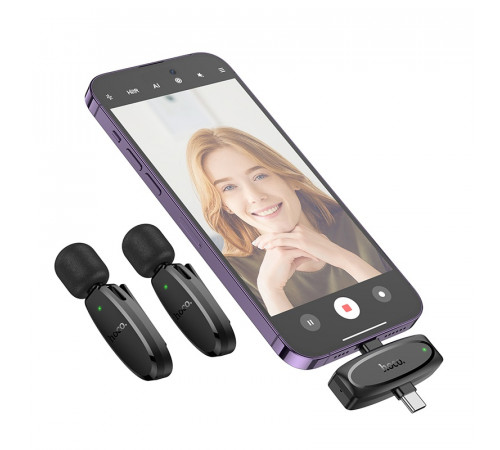 Бездротова мікрофонна система HOCO L15 dual-mic (iP/Type-C) Black (6942007638623)