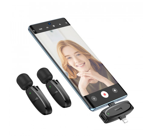 Бездротова мікрофонна система HOCO L15 dual-mic (iP/Type-C) Black (6942007638623)
