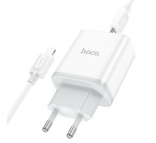 Мережевий зарядний пристрій з кабелем HOCO C105A Stage dual port PD20W+QC3.0 charger set (C to iP)(EU) White (6931474782939)