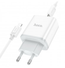 Мережевий зарядний пристрій з кабелем HOCO C105A Stage dual port PD20W+QC3.0 charger set (C to iP)(EU) White (6931474782939)