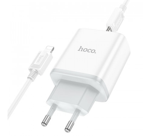 Мережевий зарядний пристрій з кабелем HOCO C105A Stage dual port PD20W+QC3.0 charger set (C to iP)(EU) White (6931474782939)