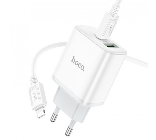 Мережевий зарядний пристрій з кабелем HOCO C105A Stage dual port PD20W+QC3.0 charger set (C to iP)(EU) White (6931474782939)