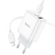 Мережевий зарядний пристрій з кабелем HOCO C105A Stage dual port PD20W+QC3.0 charger set (C to iP)(EU) White (6931474782939)