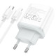 Мережевий зарядний пристрій з кабелем HOCO C105A Stage dual port PD20W+QC3.0 charger set (C to iP)(EU) White (6931474782939)