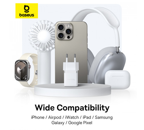 Мережевий зарядний пристрій Baseus Palm Fast Charger C+U 30W EU Moon White (P1011160A213-00)