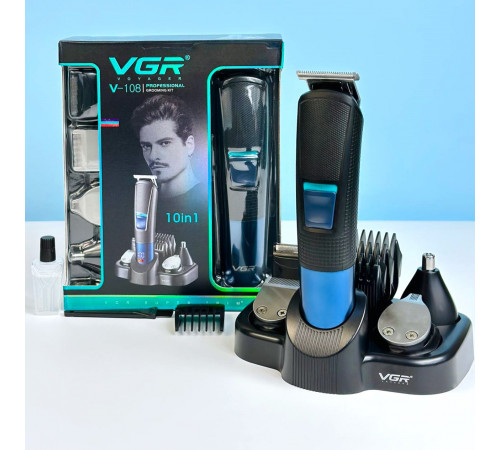 Чоловічий набір VGR V-108 Professional 10в1 (машинка для стрижки, триммер для носа, бритва)