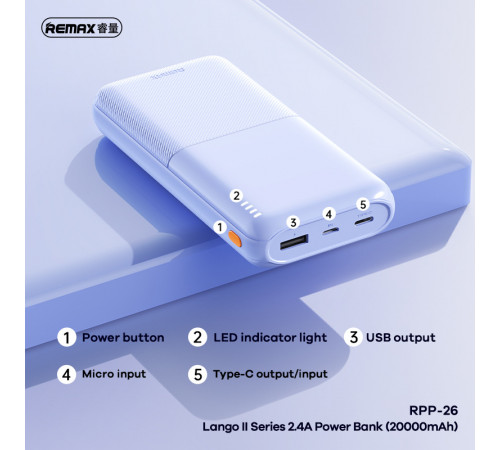 УМБ Power Bank Remax RPP-26 Lango Series ll 20000mAh 2.4А