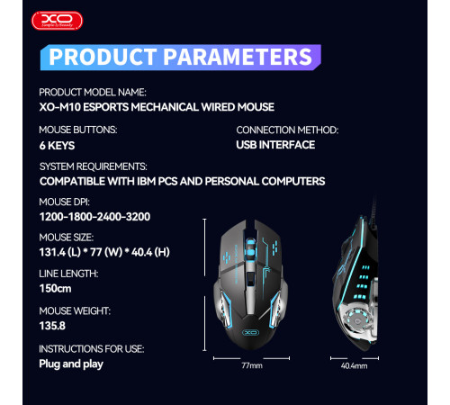 Мишка комп'ютерна дротова XO M10 Gaming 6-кнопкова