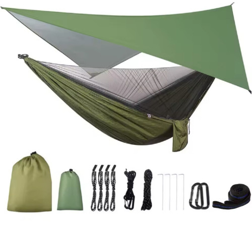 Гамак для кемпинга с брезентом от дождя и москитной сеткой, с ремнями для деревьев, 5232 (25)