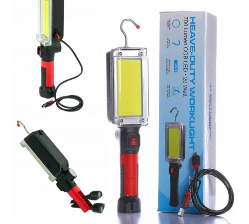 Фонарь аккумуляторный для СТО 20Вт, USB, WOW ZJ-8859 COB с магнитом и крючком 88597 (72)