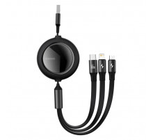 Кабель Baseus Bright Mirror 2 Series Retractable 3-in-1 Fast Charging  Data Cable USB to M+L+C 66W 1.1m Black (CAMJ010101)