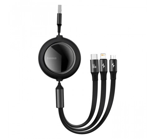 Кабель Baseus Bright Mirror 2 Series Retractable 3-in-1 Fast Charging  Data Cable USB to M+L+C 66W 1.1m Black (CAMJ010101)