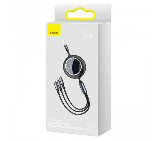 Кабель Baseus Bright Mirror 2 Series Retractable 3-in-1 Fast Charging  Data Cable USB to M+L+C 66W 1.1m Black (CAMJ010101)