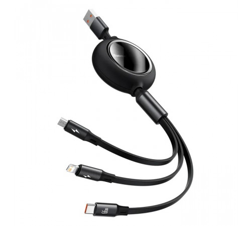 Кабель Baseus Bright Mirror 2 Series Retractable 3-in-1 Fast Charging  Data Cable USB to M+L+C 66W 1.1m Black (CAMJ010101)