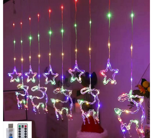 Гірлянда Штора 10 МІКС Usb ЗІРКИ+ ОЛЕНІ SF-46 код-3600 (50)