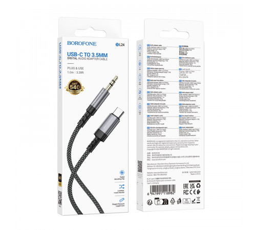 Аудіокабель BOROFONE BL24 Type-C to 3.5mm male, nylon braid, 1m, Metal Grey (6941991118982)