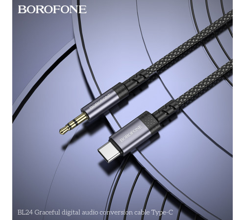 Аудіокабель BOROFONE BL24 Type-C to 3.5mm male, nylon braid, 1m, Metal Grey (6941991118982)