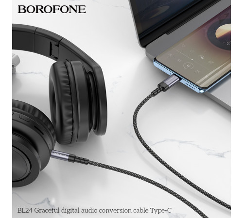 Аудіокабель BOROFONE BL24 Type-C to 3.5mm male, nylon braid, 1m, Metal Grey (6941991118982)