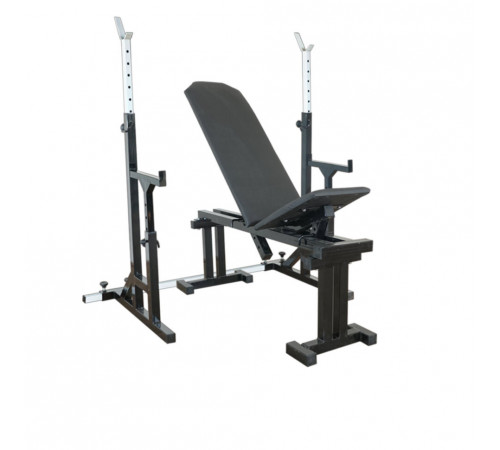 RN-Sport UM 0150. Скамья для жима, стойки для приседаний + 115 кг блинов и 3 грифа