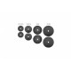 37 кг (2х1.25, 2х2.5, 2x5 и 2x10) дисков, покрытых пластиком (31 мм)