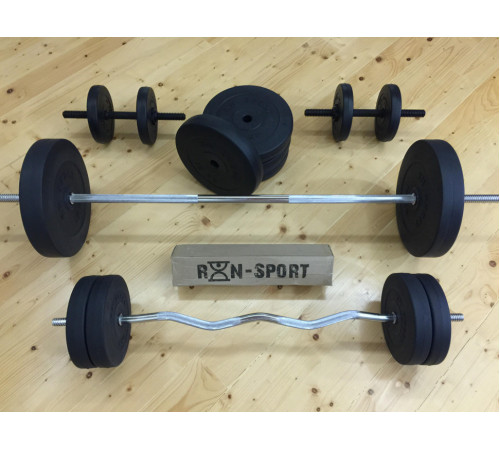 Штанга + гантели RN-Sport на 80 кг. 4 грифа + блины. Перчатки в подарок!
