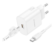 Мережевий зарядний пристрій з кабелем BOROFONE BA82A Platinum single port PD25W charger set(C to C)(EU) White (6941991112270)