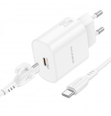 Мережевий зарядний пристрій з кабелем BOROFONE BA82A Platinum single port PD25W charger set(C to C)(EU) White (6941991112270)