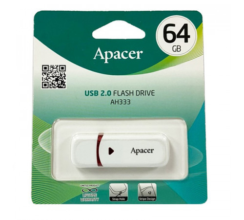 Флеш-накопичувач Apacer USB 2.0 AH333 64Gb White (AP64GAH333W-1)