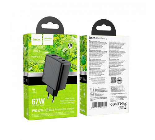 Мережевий зарядний пристрій HOCO CS27A Supply PD67W (3C1A) charger (EU) Black (6942007639835)