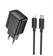 Мережевий зарядний пристрій з кабелем HOCO CS24A Puerto single-port PD25W charger set (C to iP)(EU) Black (6942007639767)