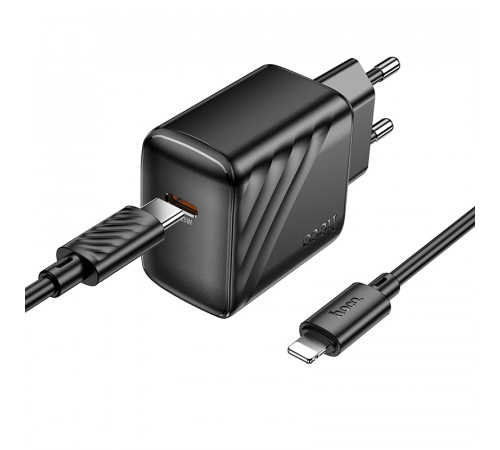 Мережевий зарядний пристрій з кабелем HOCO CS24A Puerto single-port PD25W charger set (C to iP)(EU) Black (6942007639767)