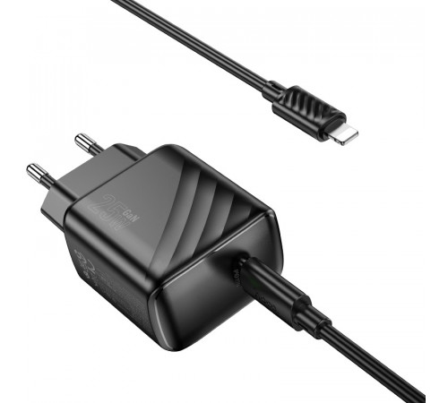 Мережевий зарядний пристрій з кабелем HOCO CS24A Puerto single-port PD25W charger set (C to iP)(EU) Black (6942007639767)