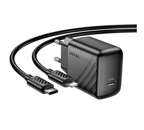 Мережевий зарядний пристрій з кабелем HOCO CS24A Puerto single-port PD25W charger set (C to iP)(EU) Black (6942007639767)