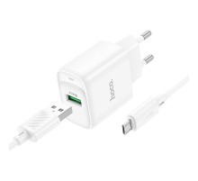 Мережевий зарядний пристрій з кабелем HOCO C140A Smart single port QC3.0 charger set (Micro)(EU) White (6942007627818)