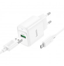 Мережевий зарядний пристрій з кабелем HOCO C140A Smart single port QC3.0 charger set (Micro)(EU) White (6942007627818)