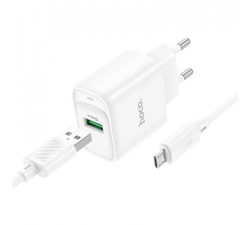 Мережевий зарядний пристрій з кабелем HOCO C140A Smart single port QC3.0 charger set (Micro)(EU) White (6942007627818)