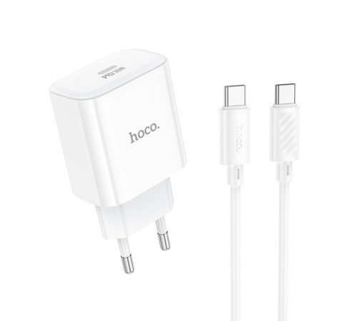 Мережевий зарядний пристрій з кабелем HOCO C76A Pro Majestic single port PD30W charger set (Type-C to Type-C)(EU) White (6942007616324)