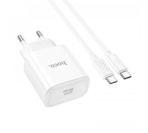 Мережевий зарядний пристрій з кабелем HOCO C76A Pro Majestic single port PD30W charger set (Type-C to Type-C)(EU) White (6942007616324)