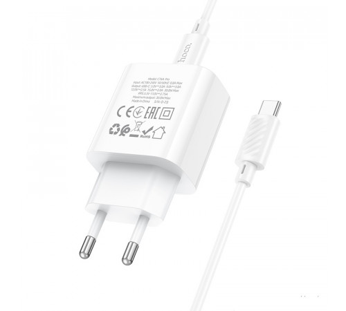 Мережевий зарядний пристрій з кабелем HOCO C76A Pro Majestic single port PD30W charger set (Type-C to Type-C)(EU) White (6942007616324)