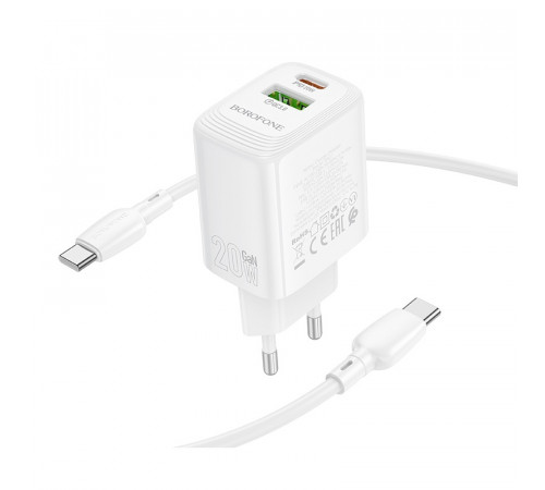 Мережевий зарядний пристрій BOROFONE BN27 Fuente PD20W+QC3.0 charger (EU) White (6941991120268)
