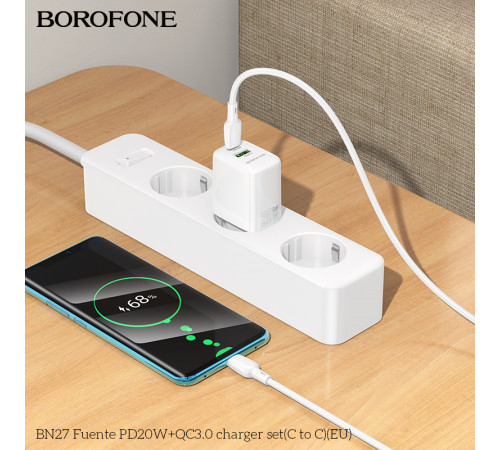 Мережевий зарядний пристрій BOROFONE BN27 Fuente PD20W+QC3.0 charger (EU) White (6941991120268)
