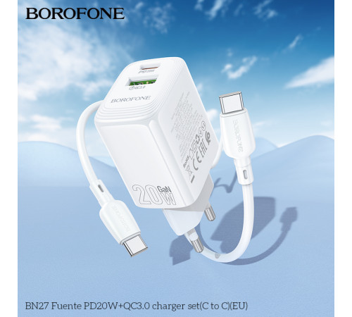 Мережевий зарядний пристрій BOROFONE BN27 Fuente PD20W+QC3.0 charger (EU) White (6941991120268)