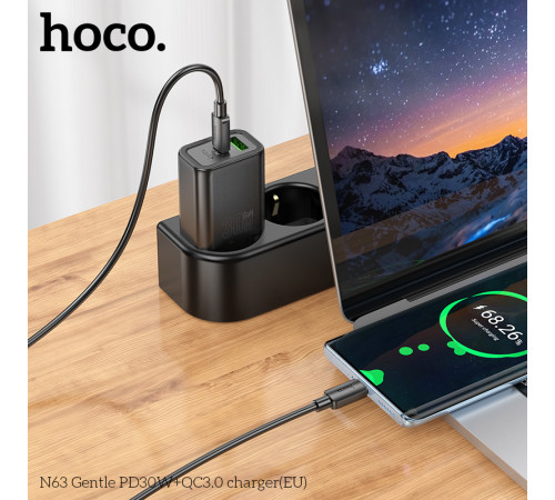 Мережевий зарядний пристрій HOCO N63 Gentle PD30W+QC3.0 charger (EU) Black (6942007644358)