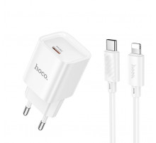 Мережевий зарядний пристрій з кабелем HOCO C146A Charm single port PD20W charger set (C to iP) (EU) White (6942007630252)