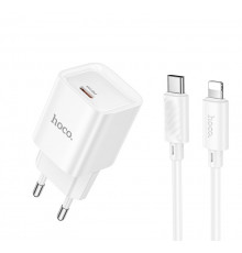 Мережевий зарядний пристрій з кабелем HOCO C146A Charm single port PD20W charger set (C to iP) (EU) White (6942007630252)