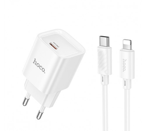 Мережевий зарядний пристрій з кабелем HOCO C146A Charm single port PD20W charger set (C to iP) (EU) White (6942007630252)