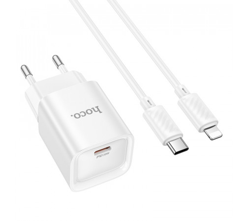 Мережевий зарядний пристрій з кабелем HOCO C146A Charm single port PD20W charger set (C to iP) (EU) White (6942007630252)
